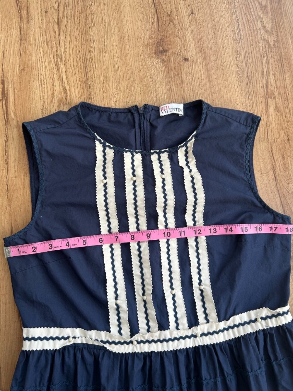 RED Valentino Navy White Stripe Midi Dress Cotton Sleeveless Fit & Flare US 10 - Picture 10 of 12